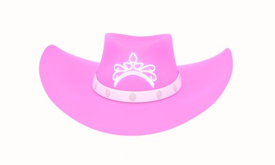 3D сowgirl pink hat with white diadem. Realistic render Wild West fashion bachelorette style visualization. Cowboy western theme, wild west concept. Horse Ranch. 3d rendering 