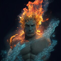 A portrait of a person with water and fire flames made with Generative Ai