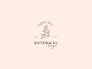 Hand Drawn Feminine Logo. Modern Logo Template for florist, photographer, fashion blogger, spa, cosmetic, interior design. Branding identity collection. Floral minimal logo. Wildflower logo.