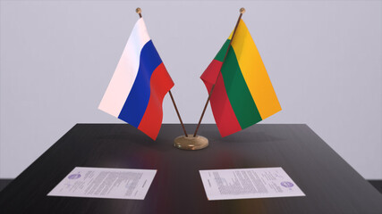 Lithuania and Russia national flag, business meeting or diplomacy deal. Politics agreement 3D illustration