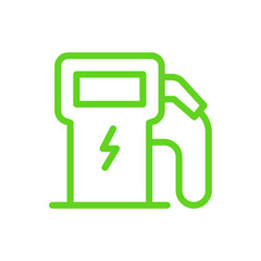 Green eco electric fuel pump icon, Charging point station for hybrid, Linear design, Isolated on white background, Vector illustration