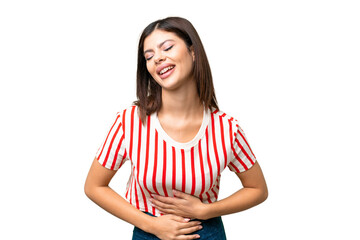 Young Russian woman over isolated chroma key background smiling a lot