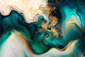 Digital Watercolor Painting of Panorama Landscape Rowing Boats on Lake with Jetty Against Mountain Background