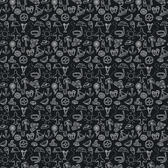 Summer seamless pattern. travel background. Travel vacation set of icons, journey and trip background. Doodle summer travel icons. Vacation vector pattern with travel icons