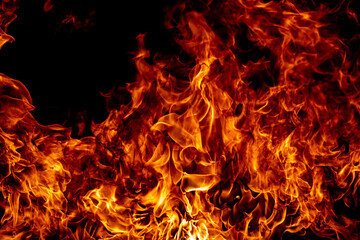 Fire flame isolate on black background. Burn flames, abstract texture. Art design for fire pattern, flame texture.