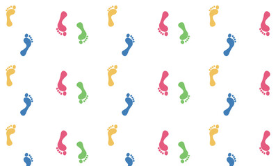 Fun colorful human footprints seamless pattern. Creative minimalist style art background for children or trendy design with basic shapes. Simple childish scribble backdrop.