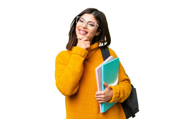 Young student woman over isolated chroma key background happy and smiling