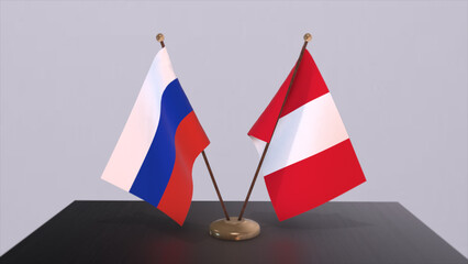 Peru and Russia national flag, business meeting or diplomacy deal. Politics agreement 3D illustration