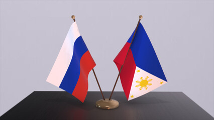 Philippines and Russia national flag, business meeting or diplomacy deal. Politics agreement 3D illustration