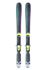 Pair of alpine skis isolated on white background. Sport equipment for skiing.