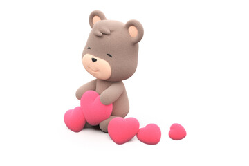 Teddy bear holding a heart. teddy bear isolated on white background 3D Render.