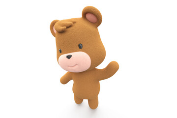 Happy teddy bear saying hi. teddy bear isolated on white background 3D Render.