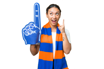 sports fan woman over isolated chroma key background thinking an idea pointing the finger up