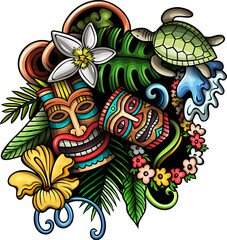 Hawaii detailed cartoon illustration © balabolka