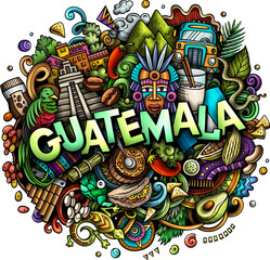 Guatemala detailed lettering cartoon illustration