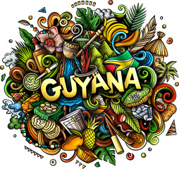 Naklejka premium Guyana detailed lettering cartoon illustration