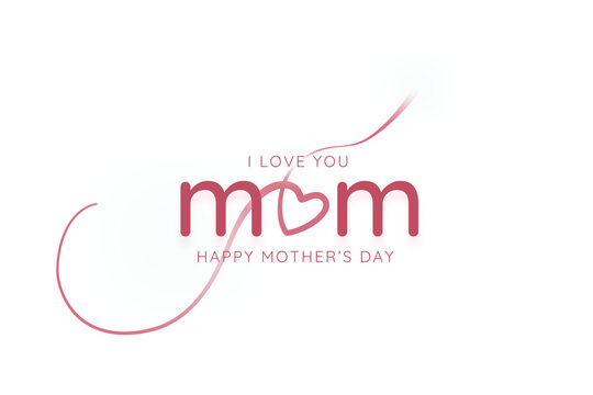 Happy mother's day 3d realistic background illustration with pink heart shaped ribbon vector.
