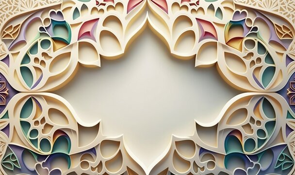 Islamic Watercolor Border with 3D Symmetrical Pattern Background for Copy Space Generative ai