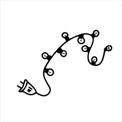 Garland with light bulbs. Hand-drawn doodles. Design, template, sketch, clipart, logo.