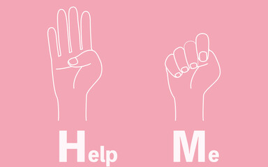 世界共通のヘルプミーのハンドサイン、シンプルな線画