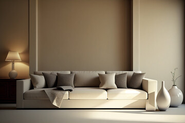 Minimalist beige contemporary interior, mockup made with Generative AI