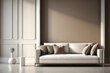 Minimalist beige contemporary interior, mockup made with Generative AI
