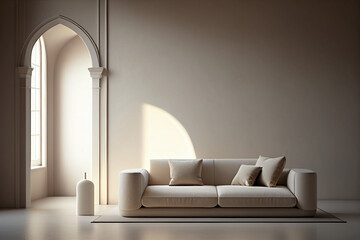 Minimalist beige contemporary interior, mockup made with Generative AI