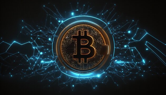 Shiny bitcoin, Bitcoin data , photo generated by IA, crypto coin