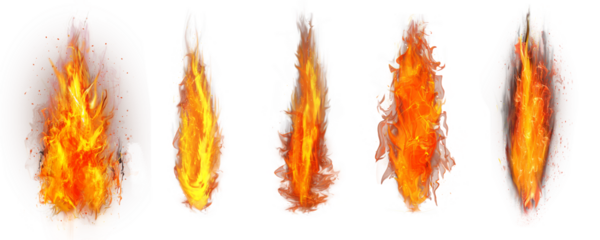 Set of Fire flame on transparent background.