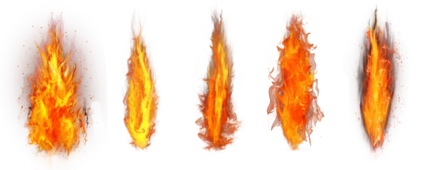 Door stickers Fire Set of Fire flame on transparent background.