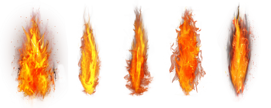 Set of Fire flame on transparent background.