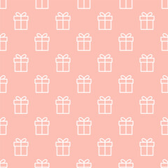 Pink seamless pattern with white outline gift box