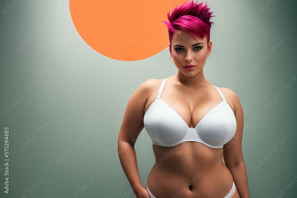 Wall mural curve redhead woman plus size model in lingerie. generative ai