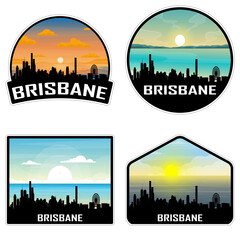 Brisbane Australia Skyline Silhouette Retro Vintage Sunset Brisbane Lover Travel Souvenir Sticker Vector Illustration SVG EPS AI - obrazy, fototapety, plakaty