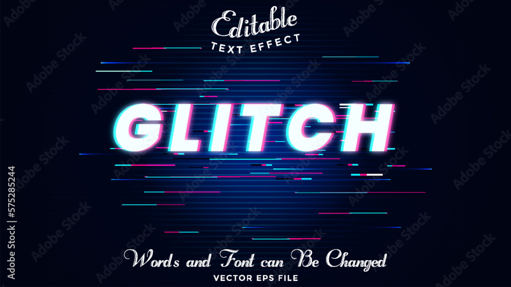 Fototapete glitch text effect. editable glitch font effect. vector