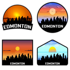 Edmonton Canada Skyline Silhouette Retro Vintage Sunset Edmonton Lover Travel Souvenir Sticker Vector Illustration SVG EPS AI - obrazy, fototapety, plakaty