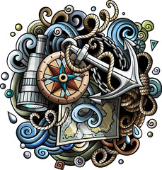 Fototapeta na wymiar Nautical detailed cartoon illustration