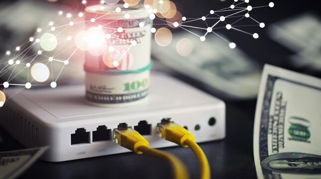 Financial technology trade market wireless communication connection business information concept. Communication internet cost concept. Fintech. Network trading exchange.