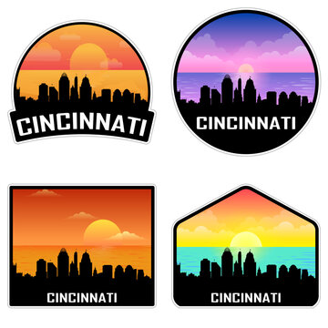 Cincinnati Ohio USA Skyline Silhouette Retro Vintage Sunset Cincinnati  Lover Travel Souvenir Sticker Vector Illustration SVG EPS AI Stock Vector |  Adobe Stock