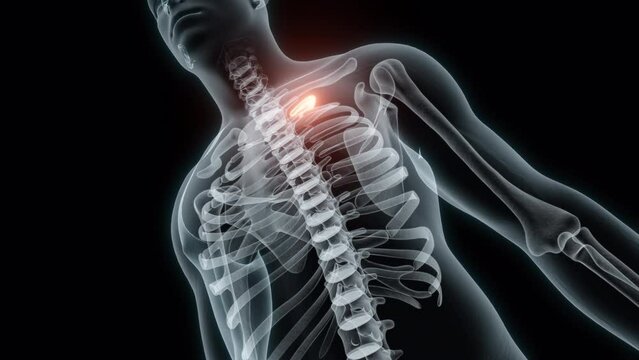 3D rendering of a medical animation of a rib. X-ray of a human rib.