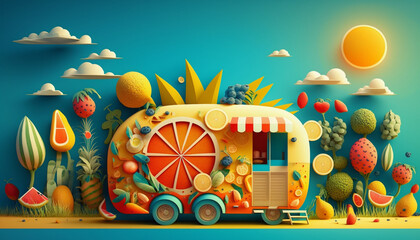 Bright Summer Vibe Caricature Illustration Background - Generative AI