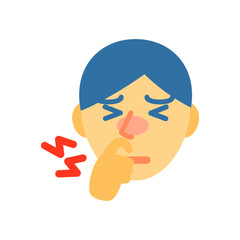 鼻が痒いアジア人男性の顔。フラットなベクターイラスト。
An Asian male’s face with an itchy nose. Flat designed vector illustration.