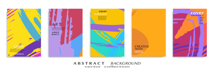 Abstract backgrouns set, grunge texture. Minimalistic art, brush strokes style. Design for card, brochure, banner idea, book cover, booklet print, flyer sheet a4. Collage page, web header template.