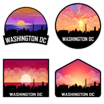 Washington Dc Washington USA Skyline Silhouette Retro Vintage Sunset Washington Dc Lover Travel Souvenir Sticker Vector Illustration SVG EPS AI
