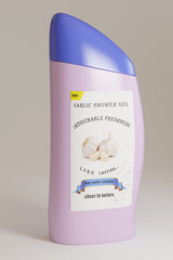 Bad buy. Garlic shower gel. Conceptual 3D rendering of a disgusting product.