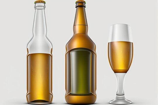 Beer in a glass bottle on a white background. Generative AI
