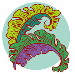 Banana leaves decorative elements for banner design, greeting card, holiday poster. Hand drawn illustration, botanical summer vacation theme. Nature ecological, romantic garden. relaxing spa.