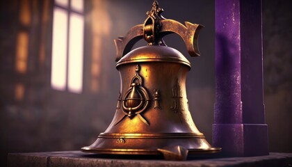 Bronze church bell on the floor. Generative ai.
