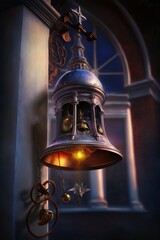 Church bell with and the golden light. Generative ai.