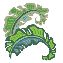 Banana leaves decorative elements for banner design, greeting card, holiday poster. Hand drawn illustration, botanical summer vacation theme. Nature ecological, romantic garden. relaxing spa.